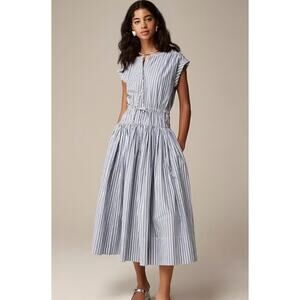 NWT J. Crew Drop-Waist Midi Dress In Striped Cotton Poplin Classic Elegant XS
